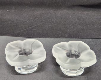 JG Durand Frosted Crystal Flower Candle Holders, Set of 2