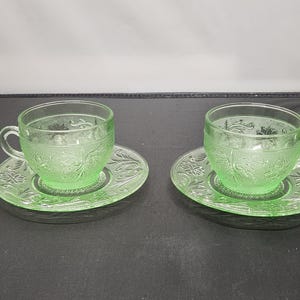 Indiana Glass Chantilly Green Sandwich plate and cup, set of 2