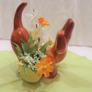 Vintage Dachshund Dog Planter: Glazed Ceramic Table Decor