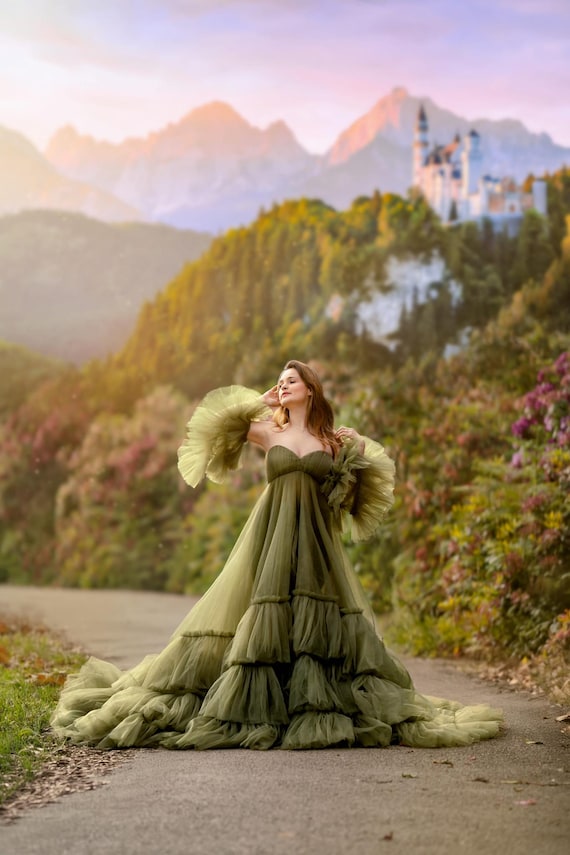 open lace back dress Maternity Photoshoot Dress Easter Summer Pregnancy Baby Shower Green Floral  Off Shoulder Maxi Casual Puff Sleeve Dresses at Amazon Women's Clothing  store main image 0