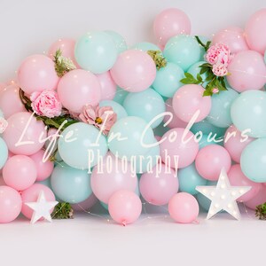 Photography Digital Backdrop Background Cake Smash First Birthday Balloons Flowers Themes Girls One Stars  - NOT Printed