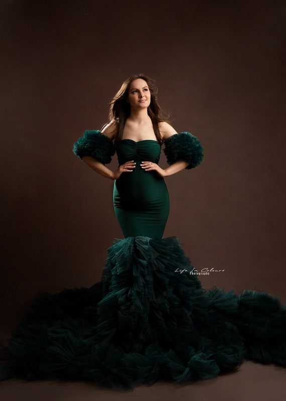 dark green maternity dress Aquila | Bottle Green Bardot Maternity Maxi Dress With Draped Detail main image 0