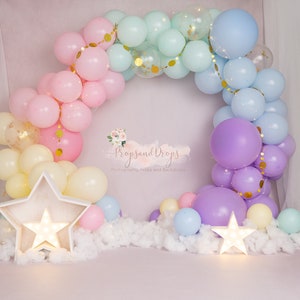 18 Pastel Balloons Digital Backdrops, Rainbow Balloon Arch