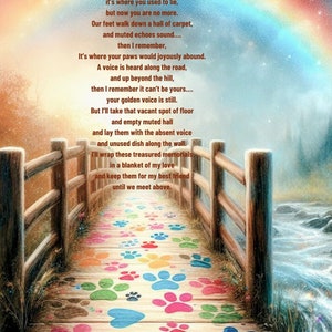 Haustier Verlust, Hund, Katze, Haustier, Erinnerung, Sympathie Geschenk, Verlust von, digitaler Download, bedruckbar, Bronze, Regenbogen Hintergrund
