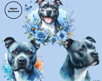 Blue Staffy Dog Clip Art, Sublimation Design (Digital Download)