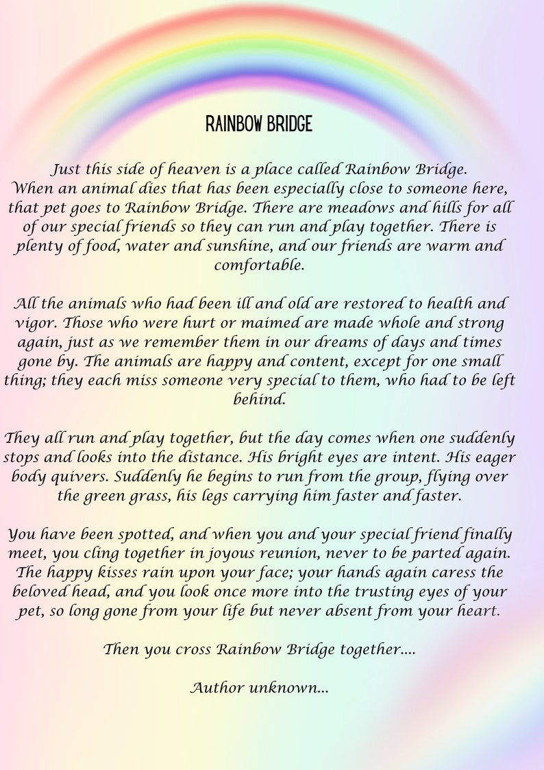 Rainbow Bridge Poem Digital Print Pet Loss Memorial Print Sympathy Gift