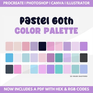 Pastel Goth Color Palette, hex codes, rgb codes, procreate swatches, photoshop swatches, illustrator swatches, canva colors, aesthetic art
