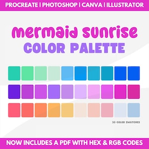 Rainbow Color Palette, hex codes, rgb codes, procreate swatches, photoshop swatches, illustrator swatches, canva, goodnotes, summer colors