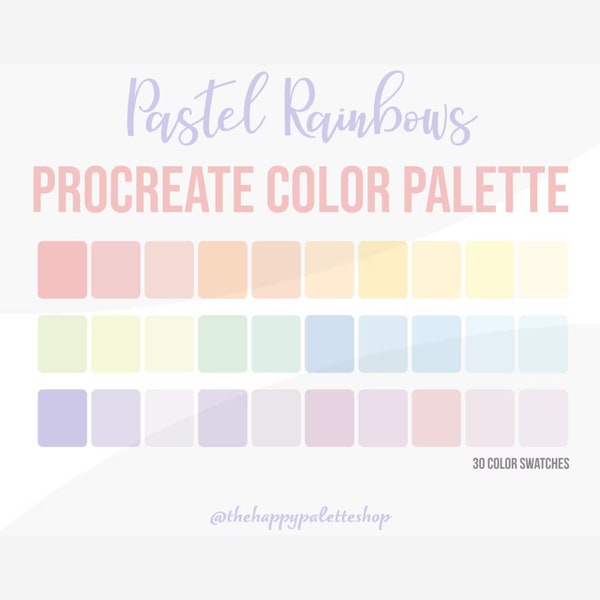 Pastel Rainbow Procreate Color Palette | Lettering | Digital Art | iPad Procreate | Cute Color Palette | Kawaii Color Palette | Soft Colors