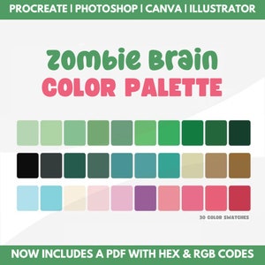 Zombie Brain Color Palette: Spooky Swatches for Procreate, Photoshop, Illustrator, Canva (PDF)