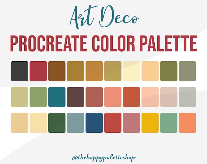 Art Deco Color Palette for PROCREATE and HEX Code Sheet - 30 Colors ...