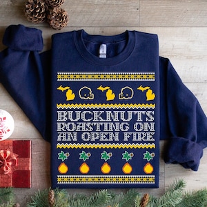 Bucknuts Roasting on an Open Fire Ugly Christmas Sweatshirt, Christmas Sweatshirt, Michigan Ugly Funny Sweater