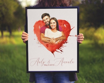 Couple portrait Custom painting personalized portrait Heart Valentine's Day Anniversary gift Portrait from photo Last minute gift Digital