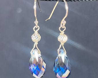 Swarovski Crystal Earrings: Sterling Silver Teardrop Dangle Earrings