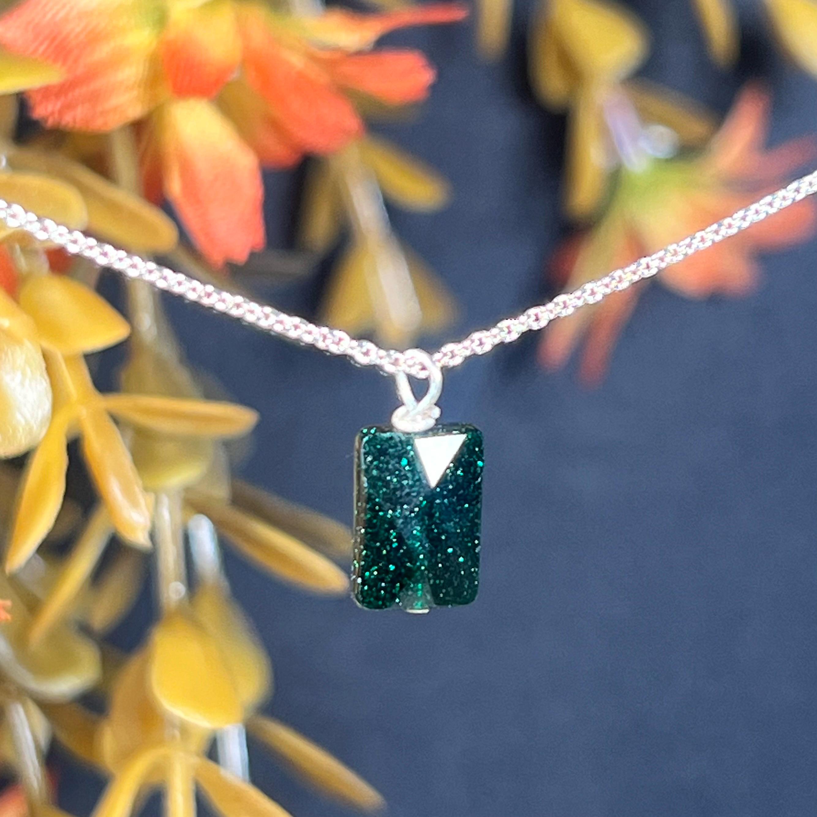 Green Sandstone Pendant Necklace: Sterling Silver Sandstone Jewelry