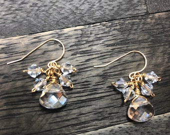 Swarovski Crystal Cluster Earrings, Gold Earrings, Bridal Earrings, Wedding Jewelry, Bridal party gifts, Small Cluster Earrings