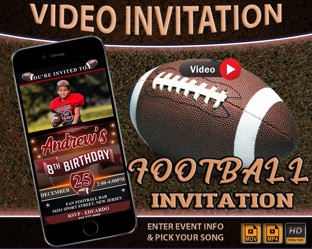 Football Video Invitation With Picture, NFL Animated Invitation