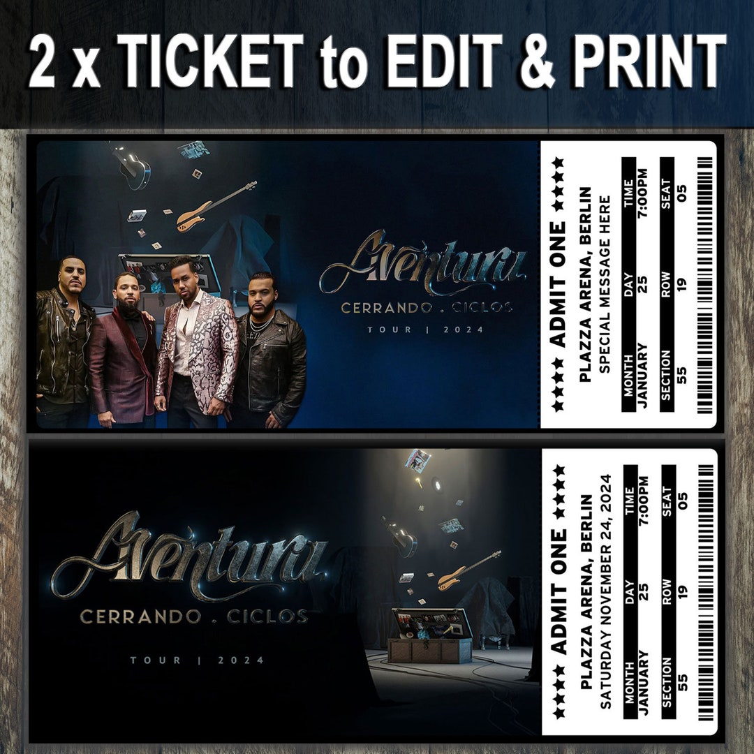 Printable AVENTURA Ticket the 2024 Cerrando Ciclos Tour, Music Concert