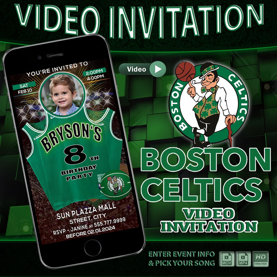 Boston Celtics Birthday Invitation Video, Boston Celtics Invitation ...
