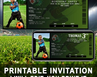 Faire-part de fête d'anniversaire de billet de football personnalisé, invitation d'anniversaire Billet de sport personnalisé avec photo, invitation de billet d'anniversaire