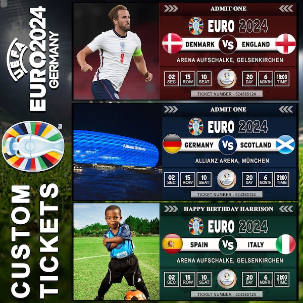 EURO 2024 Digitale Tickets zum Drucken, benutzerdefiniertes Fußballticket, Fußballticket