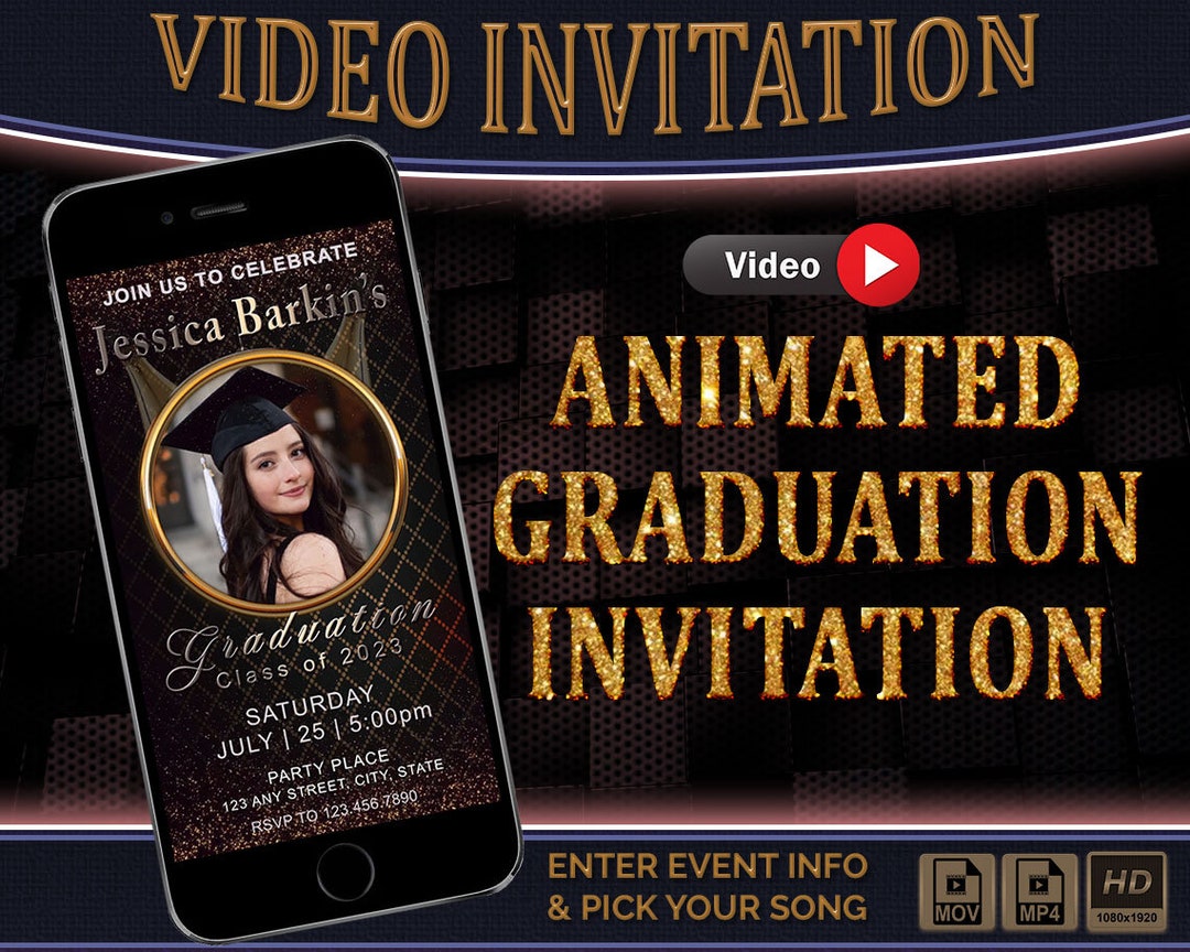 Buy Gold Animated Graduation Invitation, Custom Photo Video Graduation ...