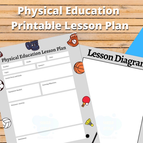 Lesson Planner Printable for Teachers - Physical Education Lesson Plan w/ Diagram Pg - Student Teacher College Class Planning - PDF Download