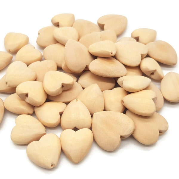 Natural Heart Beads Unfinished Wood Heart Beads Natural Unfinished Wood Beads, Natural Wooden Beads 21mm
