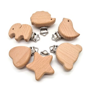 Clip Beukenhout Clip diervormige ketting kinderwagenclip naturel beukenhouten clip afbeelding 1