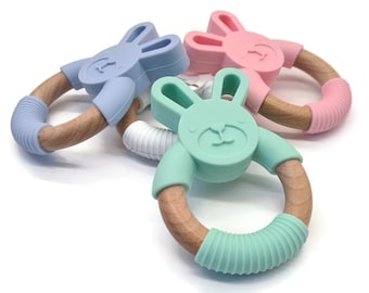 Bunny Bijtring Konijn Siliconen Baby Roze Bijtring Blauw Sensorisch speelgoed