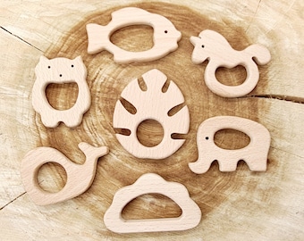 Animal Wooden Teether Natural Unfinished Beech Wood Baby Teething