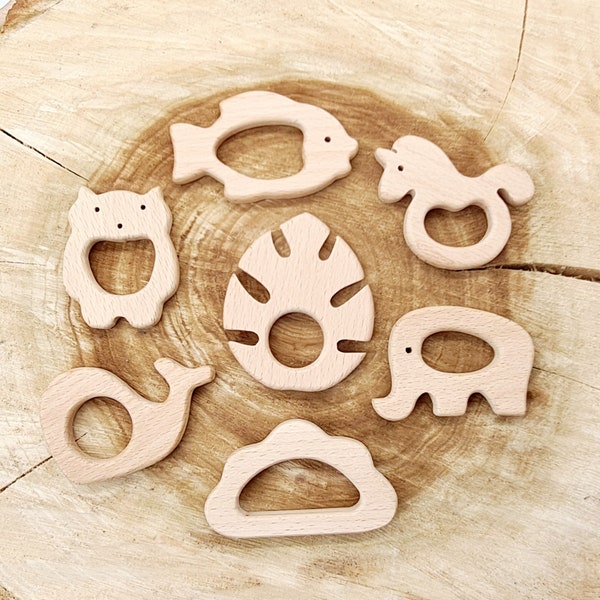 Animal Wooden Teether Natural Unfinished Beech Wood Baby Teething