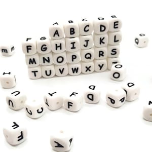 Contas de letras de silicone 1-100 cubos Cubos de silicone do alfabeto inglês Silicone de grau alimentício sem BPA