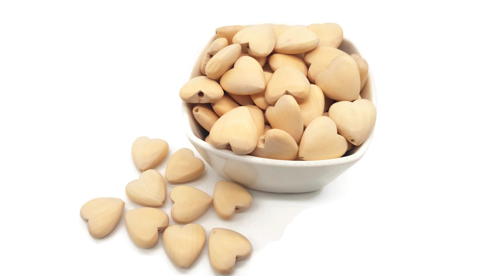 Natural Heart Beads Unfinished Wood Heart Beads Natural Etsy