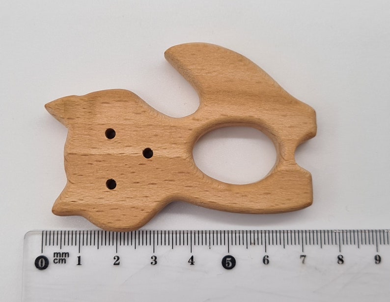 Wooden Animal Teether Natural Beech Wood Unfinished Baby Teething fox