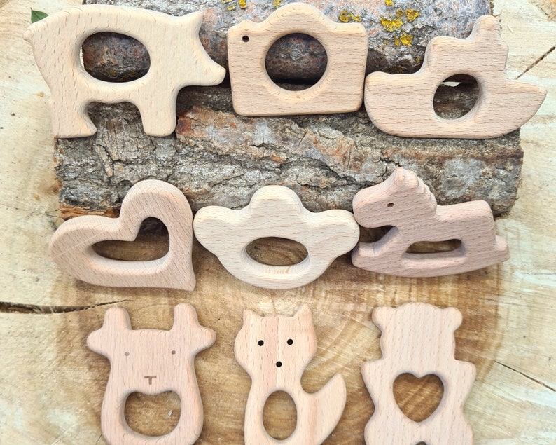 Wooden Animal Teether Natural Beech Wood Unfinished Baby Teething zdjęcie 1