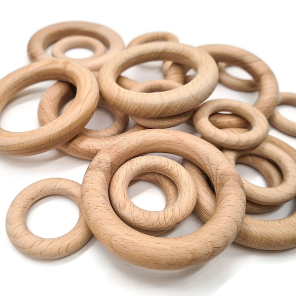 Beech Wooden Rings Round Natural Unfinished Circle Macrame ring well polished teething ring 25 40 55 70 mm wood craft supplies