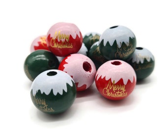 Christmas wooden beads set of 1, 3, 5 or 10 pieces red and green Christmas round 18 mm beads