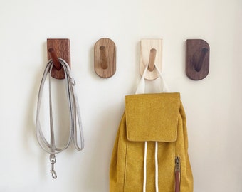 Mid-Century Modern Wall Hooks, Hardwood Peg Hanger for Coat, Bag, Hat and Accessories, Entryway Wall Hooks, Home Decor