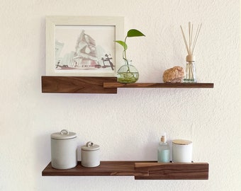 Hardwood Floating Shelf, Modern Reversible Wall Shelves, Custom Wall Mount Shelves, Small to Large Shelving