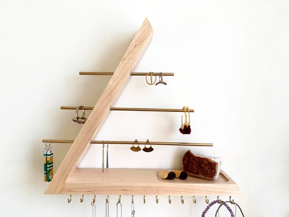 Minimalist Wood Jewelry Holder Wall Necklace Holder Earring Holder