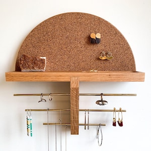 White Oak Jewelry Organizer, Hardwood Wall Mount Floating Shelf Jewelry Holder For Necklace, Stud Earring, Dangle and Ring, Gift for Her