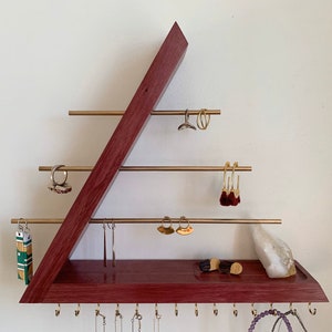 Purpleheart Jewelry Organizer, Wall Mounted, Floating Jewelry Holder for Necklace Earring, Bracelet and Ring, Gift for her