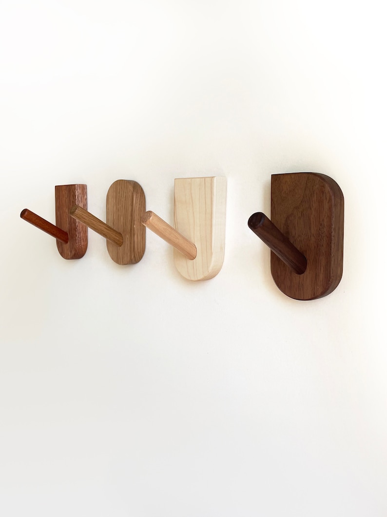 Mid-Century Modern Wall Hooks, Hardwood Peg Hanger for Coat, Bag, Hat and Accessories, Entryway Wall Hooks, Home Decor image 3