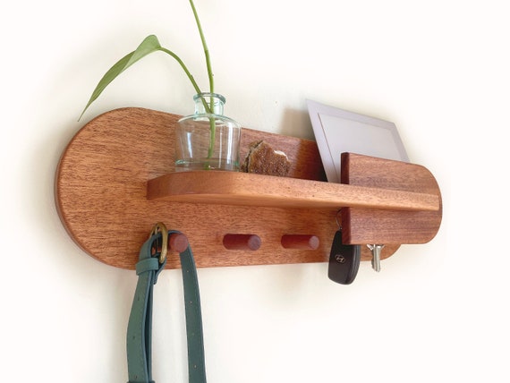 Exotic Mahogany Entryway Organizer Wall Mount Coat Rack With
