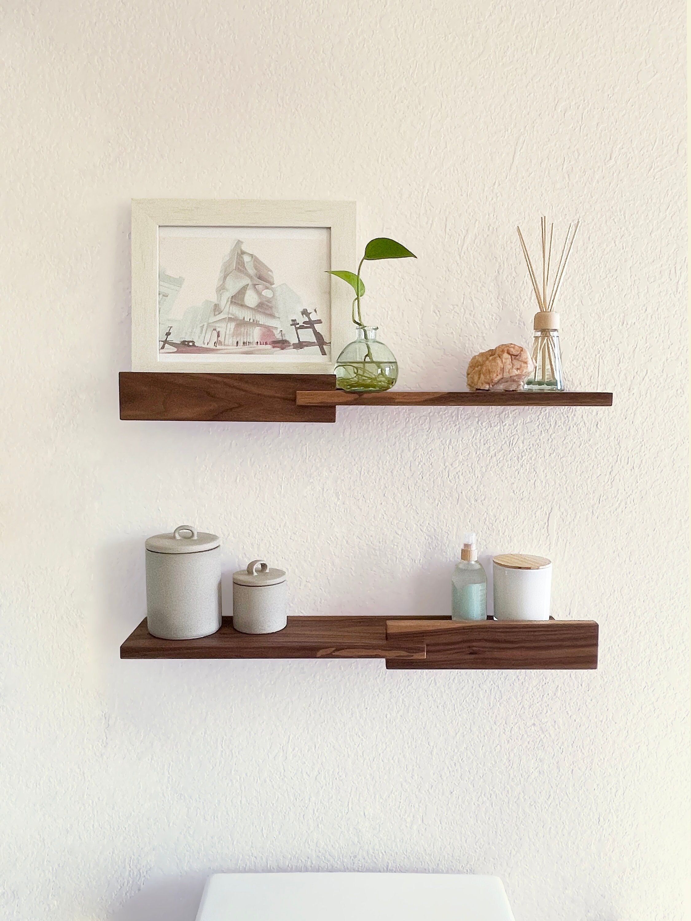 Hardwood Floating Shelf, Modern Reversible Wall Shelves, Custom Wall Mount Shelves, Small to Large Shelving