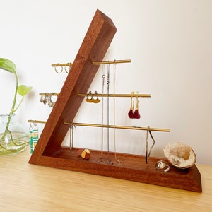 Hardwood Jewelry Organizer stand, Accessories Display Holder for Earing, Ring, Bracelet and Necklace, Organization with Tray, Gift for Her image 6