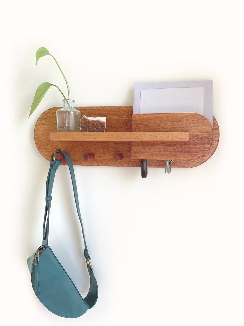 Exotic Mahogany Entryway Organizer Wall Mount Coat Rack With Etsy