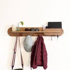 36“ XLarge Entryway Organizer, Key Holder, Wall Mount Coat Rack with Shelf, Mail Organizer, Exotic Hardwood Organization for Home Decor