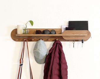 36" Hardwood Entryway Organizer, Wall Mount Coat Rack, Key & Mail Holder, Handmade in LA